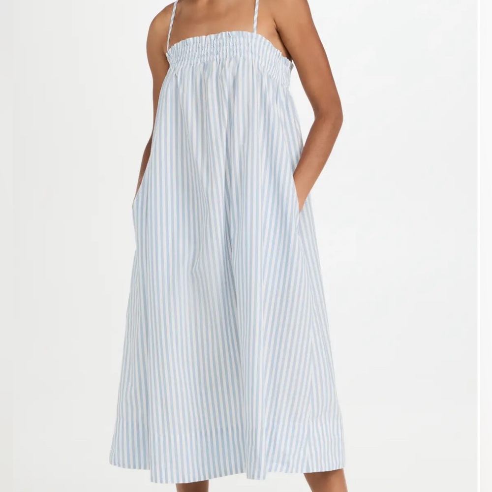 pistola Blue and White Striped Smocked Sundress